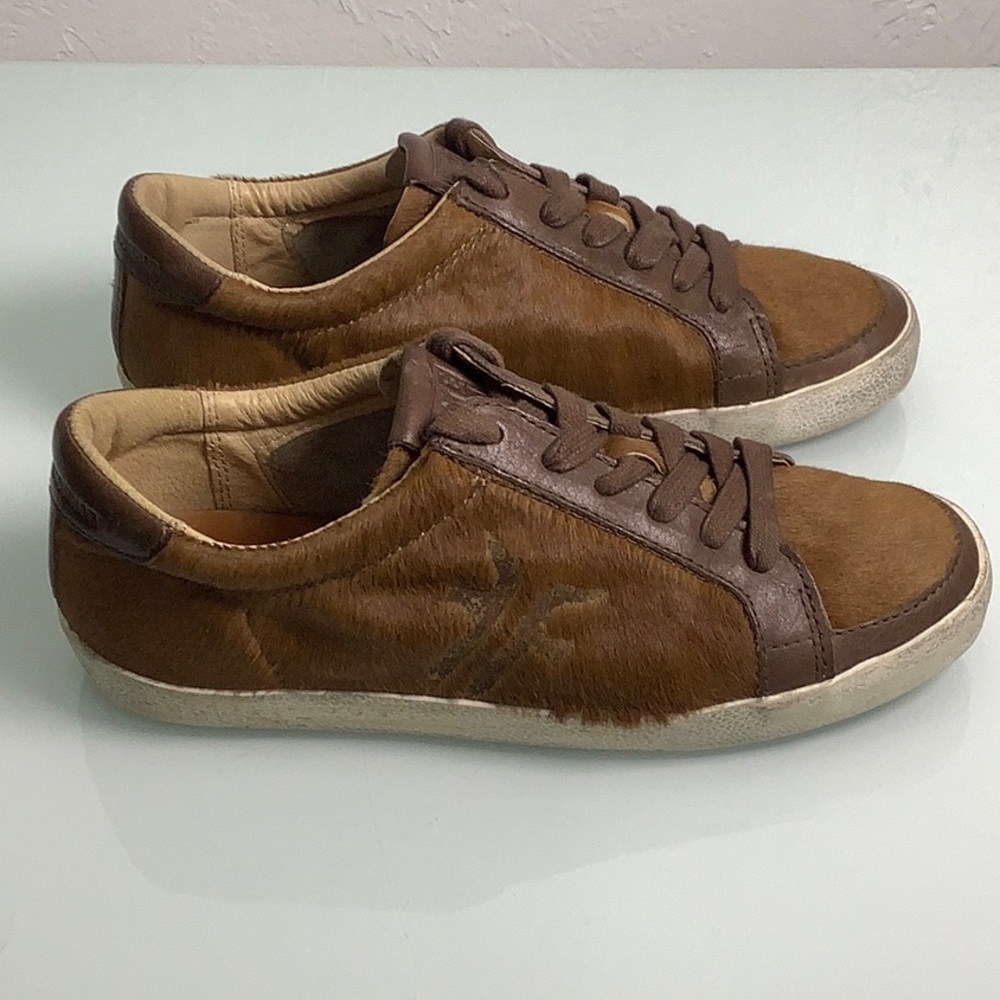 Frye branded Dylan Calf hair leather lace up low tops sneakers size 8 EUC